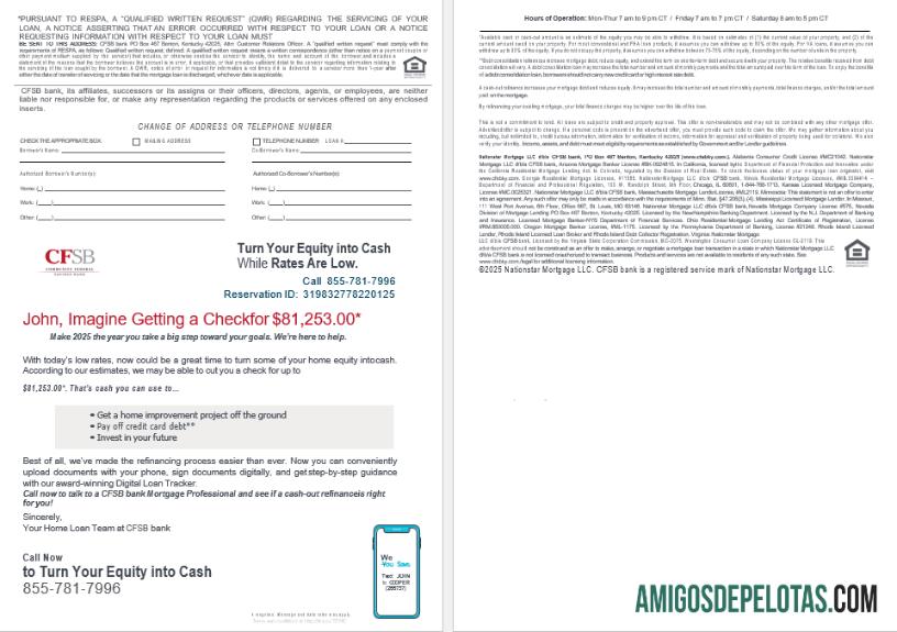 Extrato de empréstimo hipotecário do banco CFSB dos EUA em formatos Word e PDF, 4 páginas 3 4 modelo